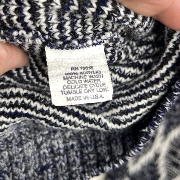 Vintage Poplar Knit Sweater Navy White Diamond Geometric Pattern Men XL 1980-90s - Picture 4 of 5